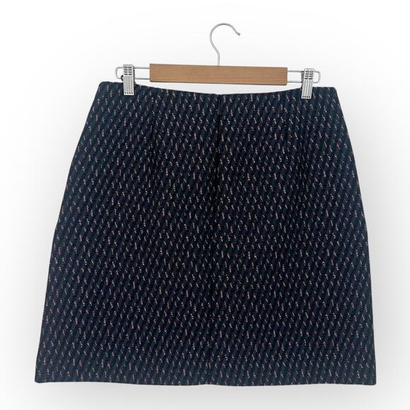 Ann Taylor LOFT Jacquard A-Line Mini Skirt Size 8 Navy Blue Pink Embroidered 7 - Picture 2 of 8